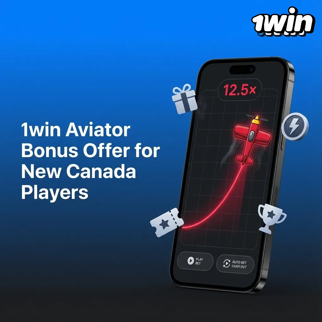 Promotional banner for 1win Aviator welcome bonus in Canada, showing up to C$750 bonus for new casino players