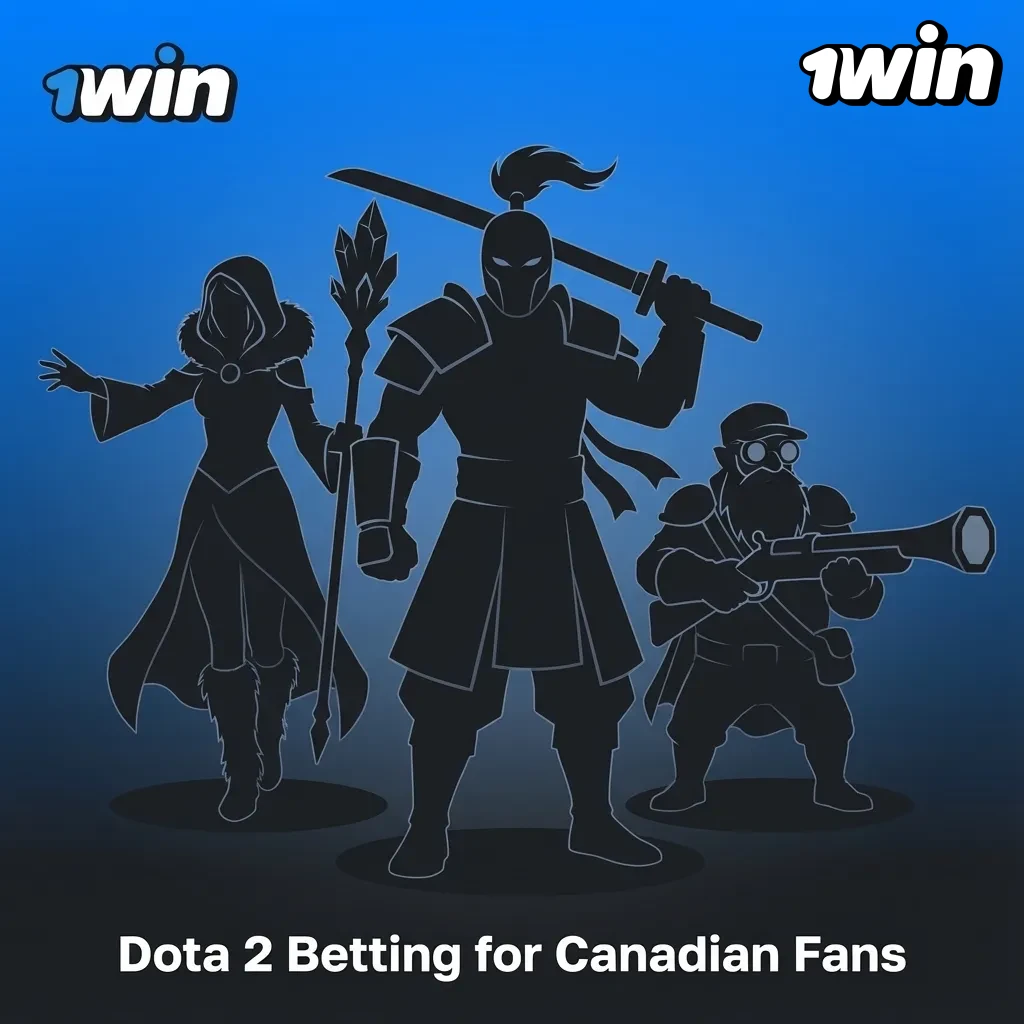 Dota 2 match screenshot with Canadian flag and 1win betting odds overlay for major tournaments like The International