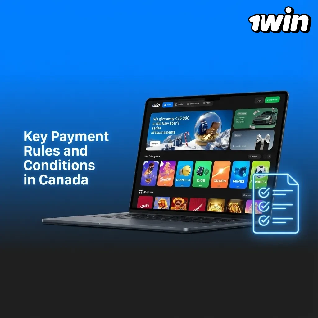 Infographic titled “Key Payment Rules and Conditions in Canada” with icons for cards, ID checks, limits, and secure withdrawals.