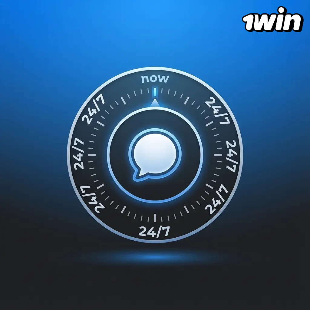 User opening 1win live chat on a phone, typing a support question with reply showing under 5 minutes