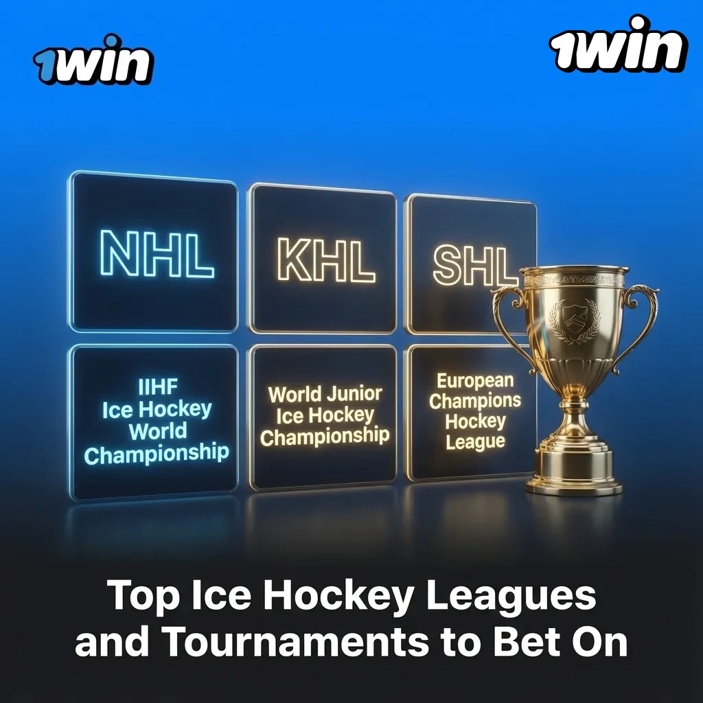 Graphic listing NHL, AHL, CHL, KHL, European leagues and IIHF events as top ice hockey competitions to bet on