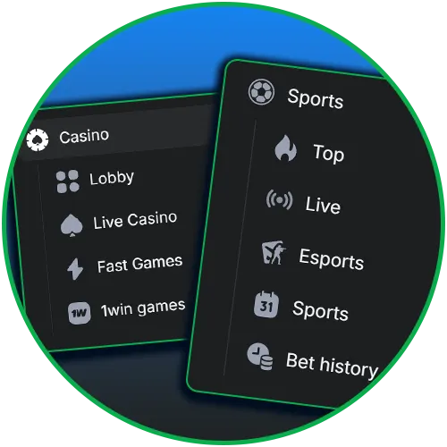 Access games in one click in the 1win app.