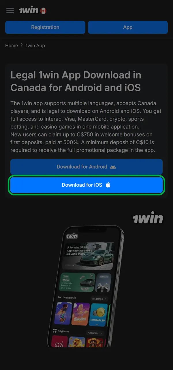 Start downloading the convenient 1win app for iOS.
