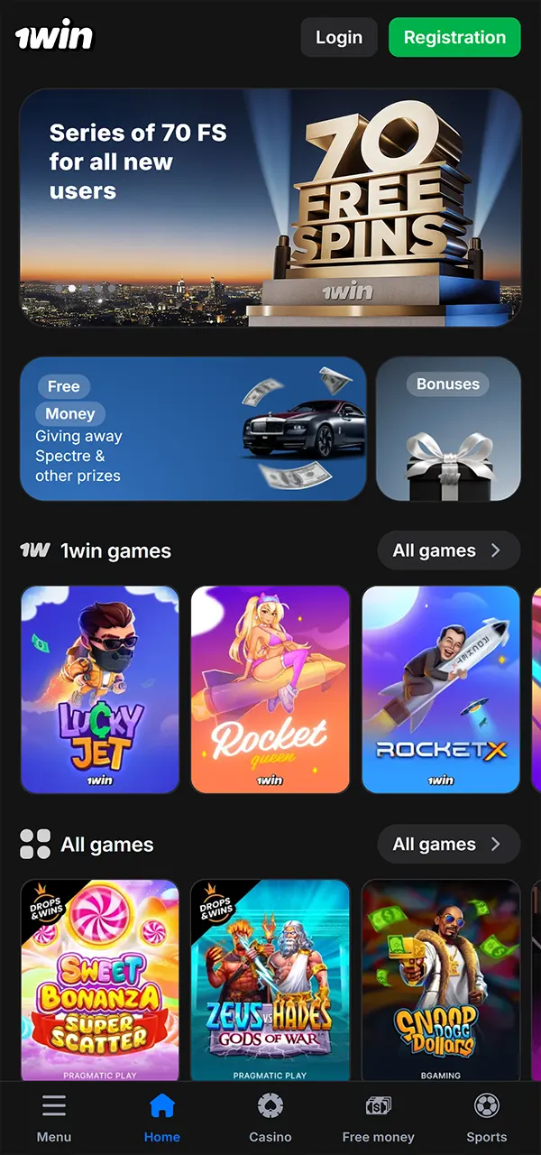 Join the 1win platform.