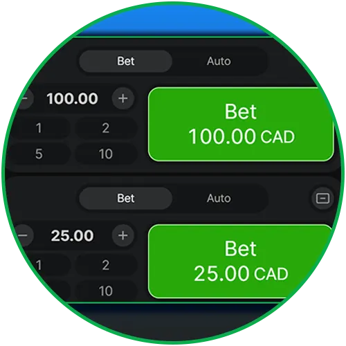 Choose your bet size in Aviator at 1win.