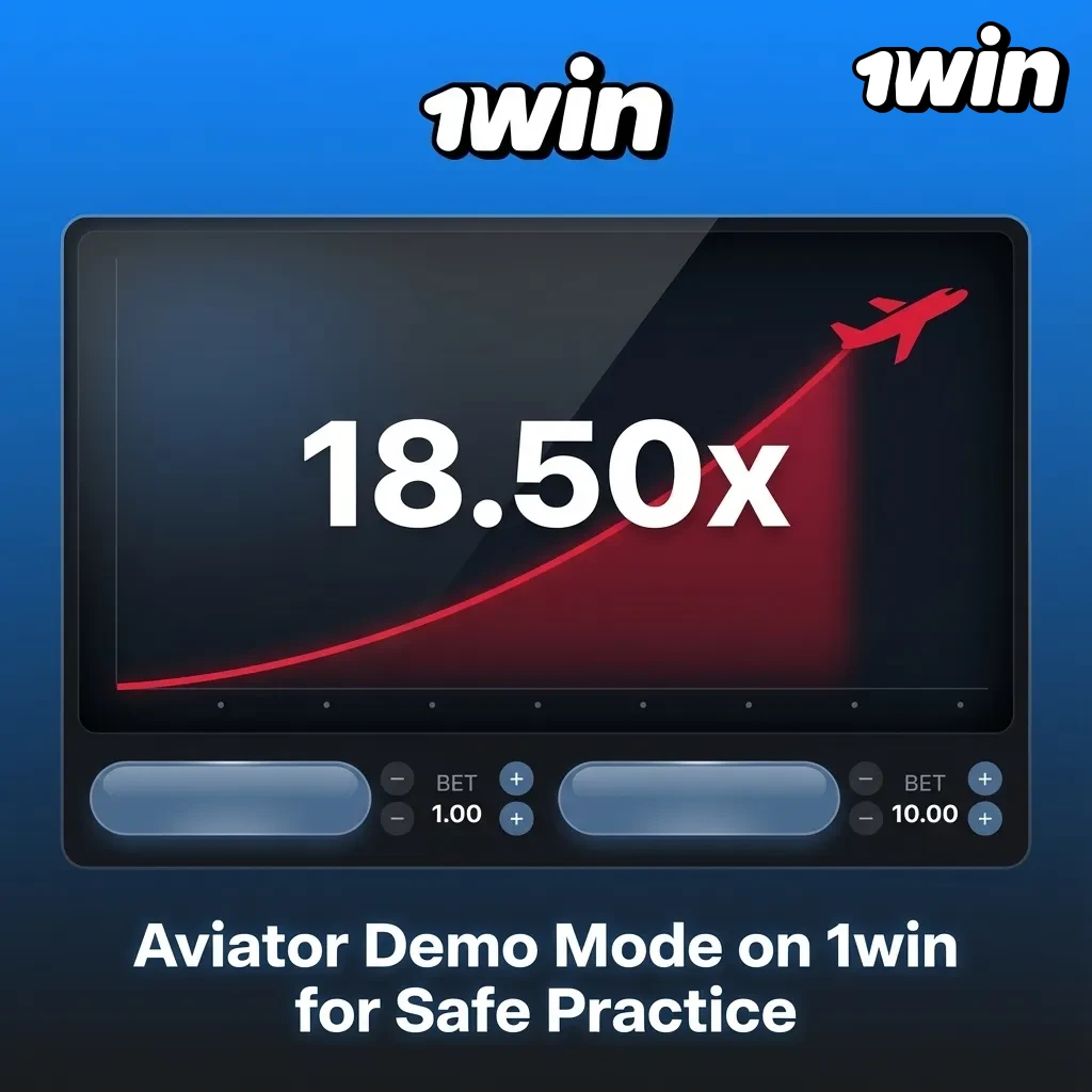 Screenshot of Aviator crash game in 1win demo mode, showing rising multiplier and virtual balance for risk-free practice
