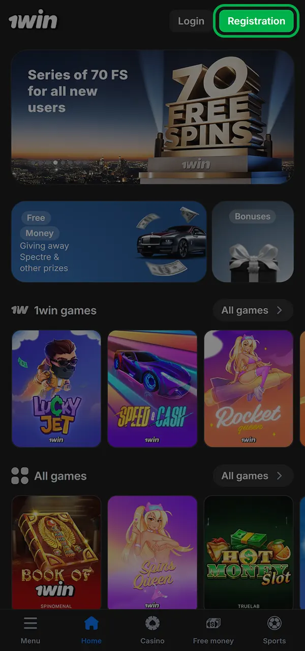 Create an account and launch Aviator at 1win.