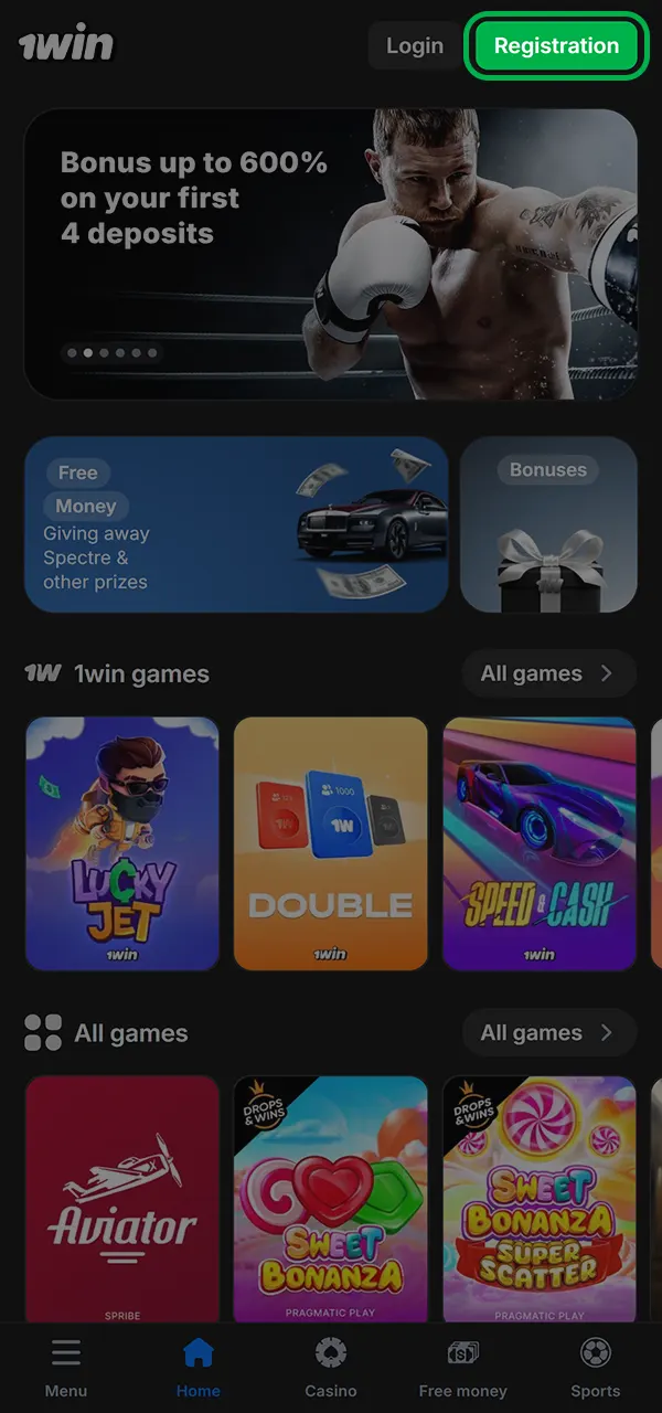 Register and unlock access to bonuses at 1win.