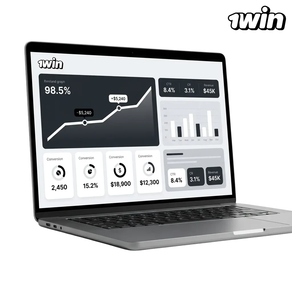 Banner ad promoting the 1win affiliate program in Canada, highlighting earnings, commissions, stats, and manager support