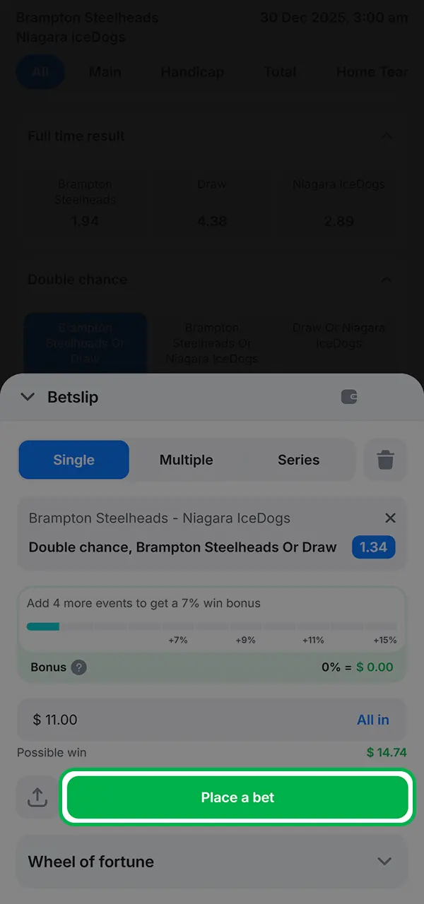 Place a bet on hockey and try to win at 1win.