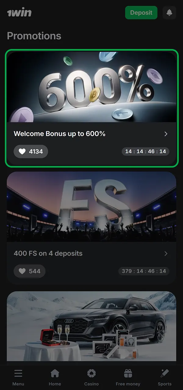 Activate the bonus and start playing at 1win Casino.