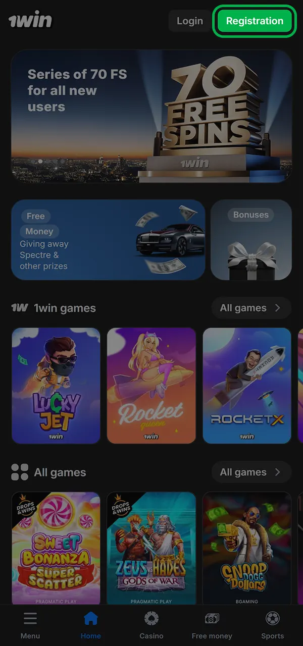 Create an account and get access to 1win live games.