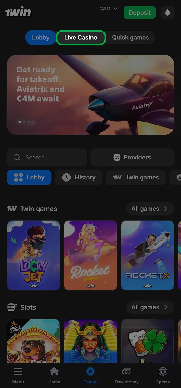 Open the lobby and select your favorite game at 1win Casino.