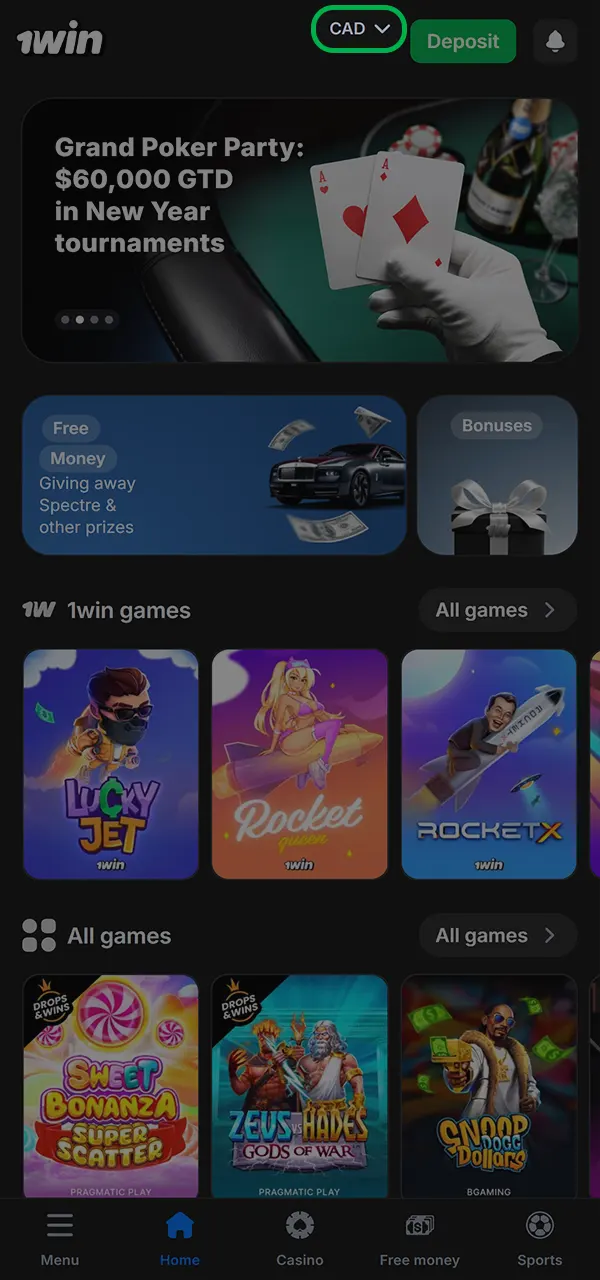 Open the cashier and start withdrawing funds at 1win Casino.