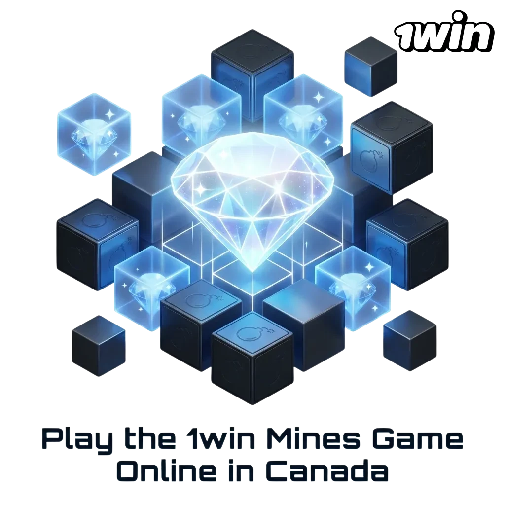 Mobile screen showing 1win Mines game grid and Canadian player claiming casino welcome bonus