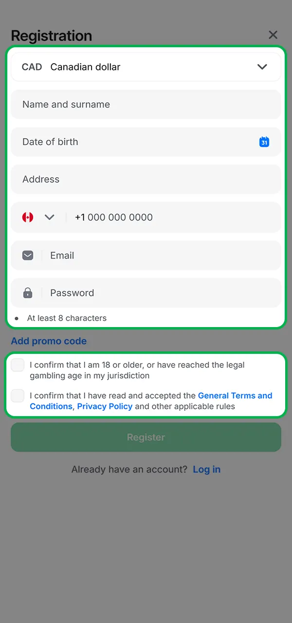 Fill in your details and register in the 1win app.