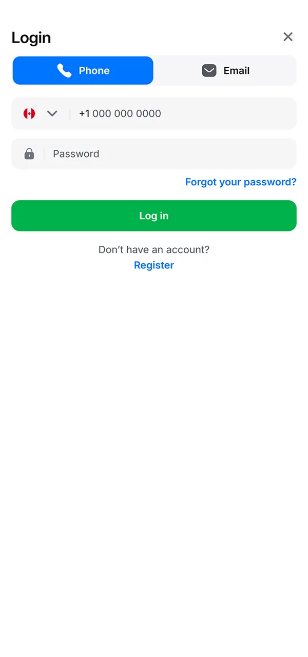Log in to the 1win app and start the registration process.