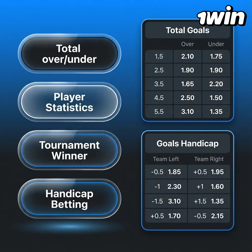 Infographic for 1win showing single, accumulator, and system bets with icons and brief bullet-point descriptions