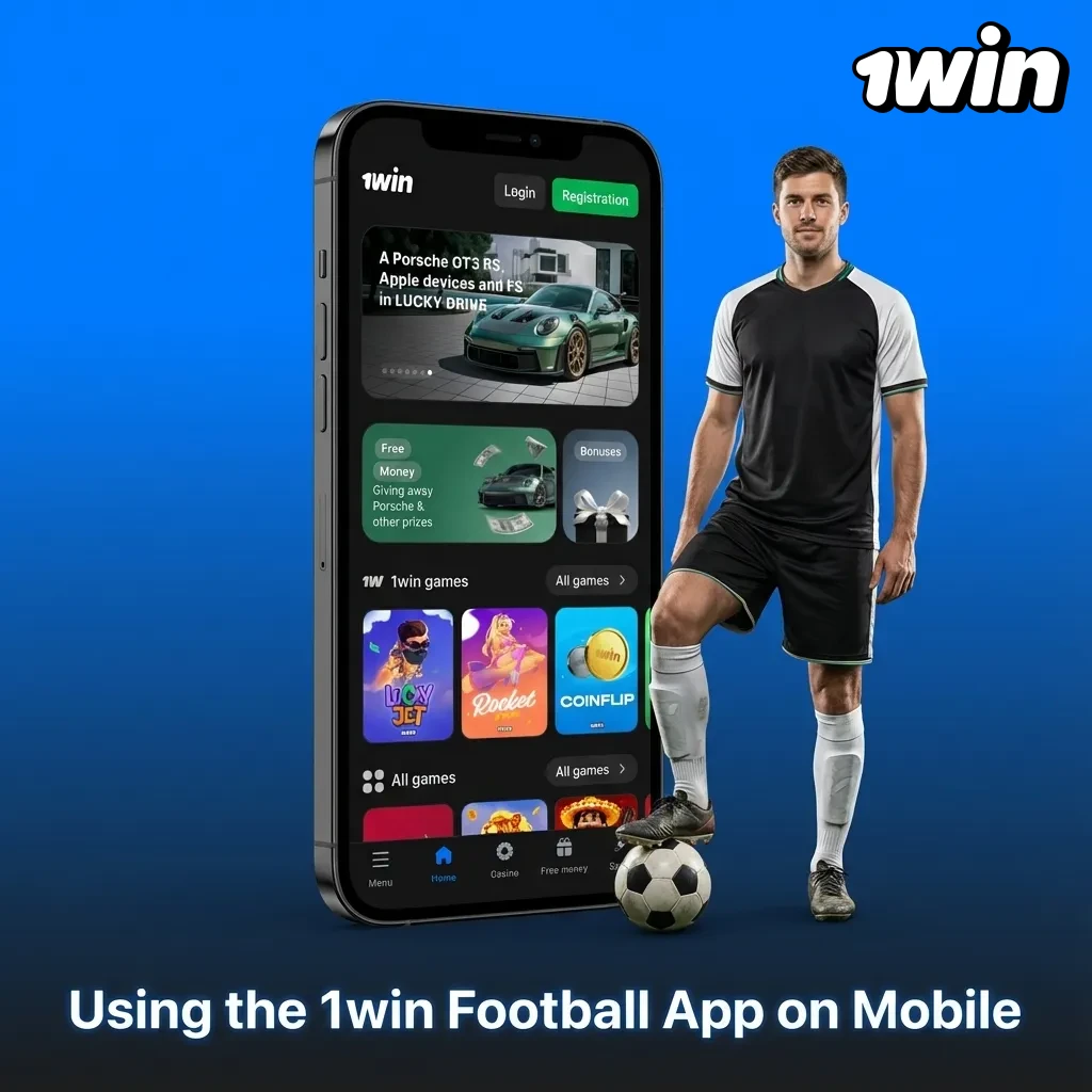 Person using the 1win football betting app on a smartphone, browsing matches and placing a mobile bet in Canada