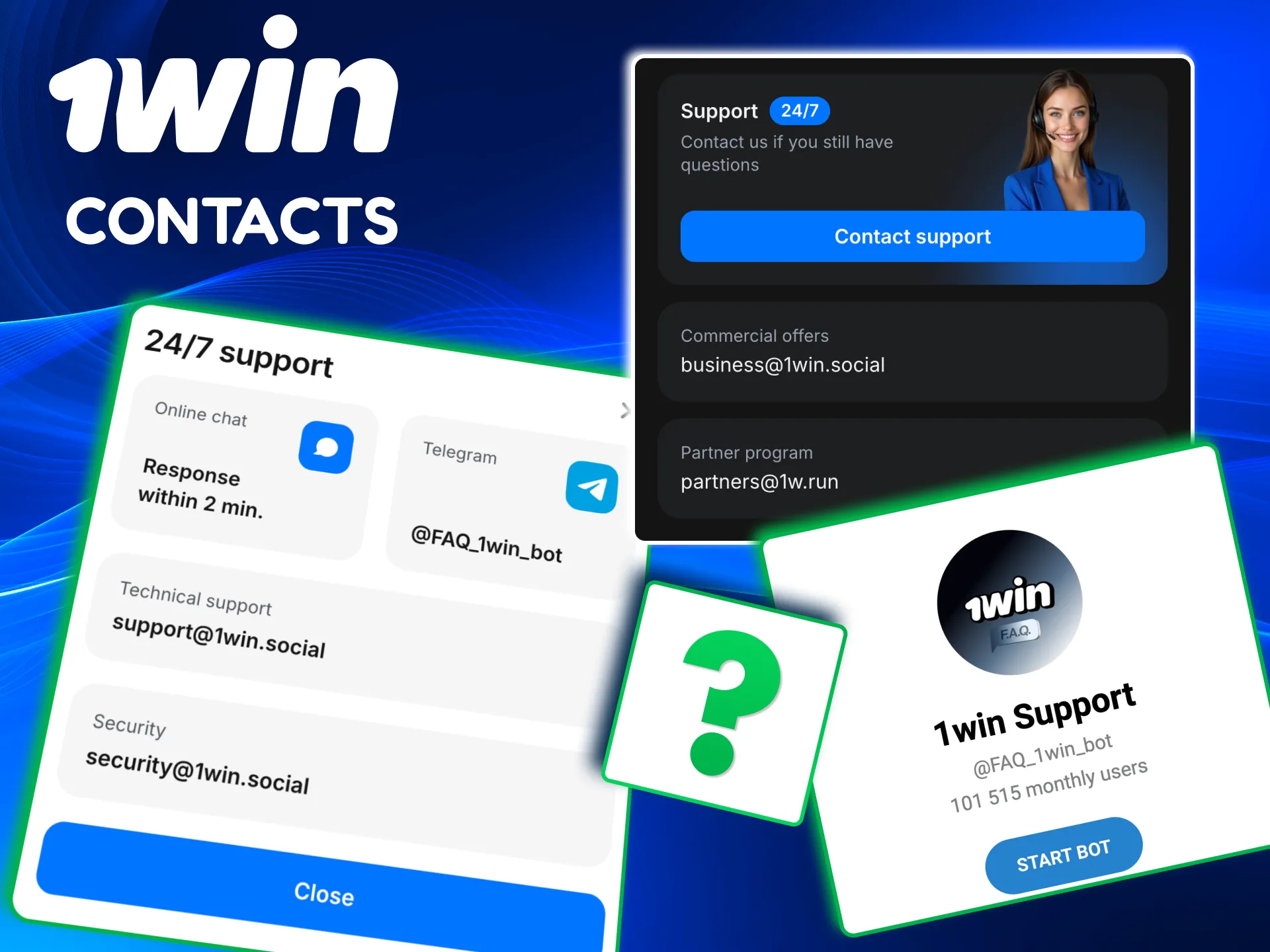 1win support for Canadians with 24/7 live chat, email, and in‑account tickets.