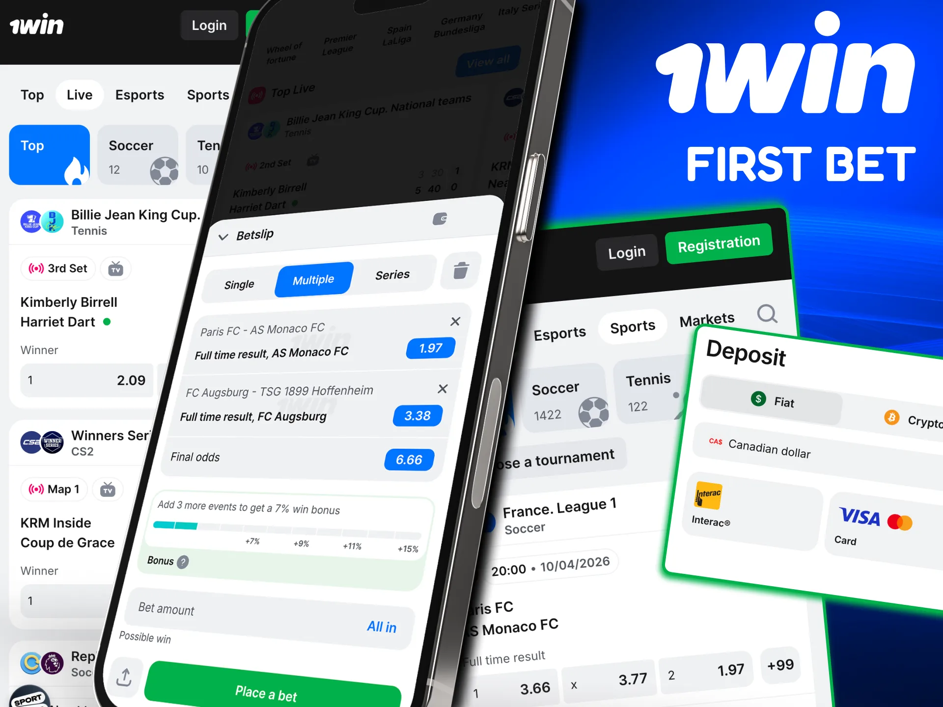 Steps in the 1win app to make and confirm your first wager.