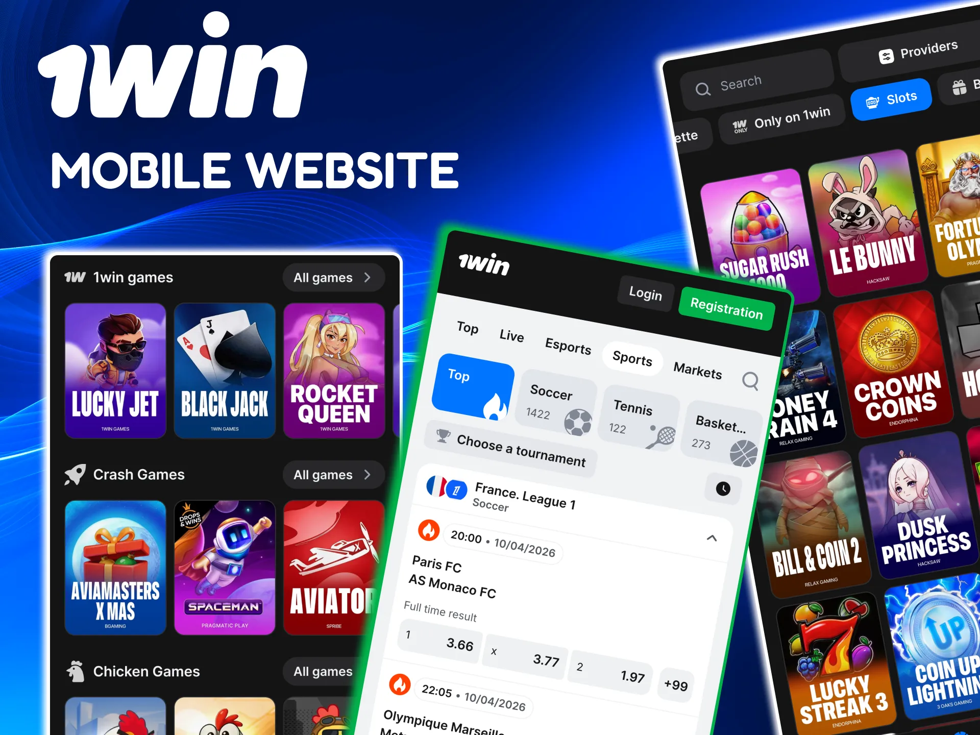 1win mobile website offering full betting and casino access.