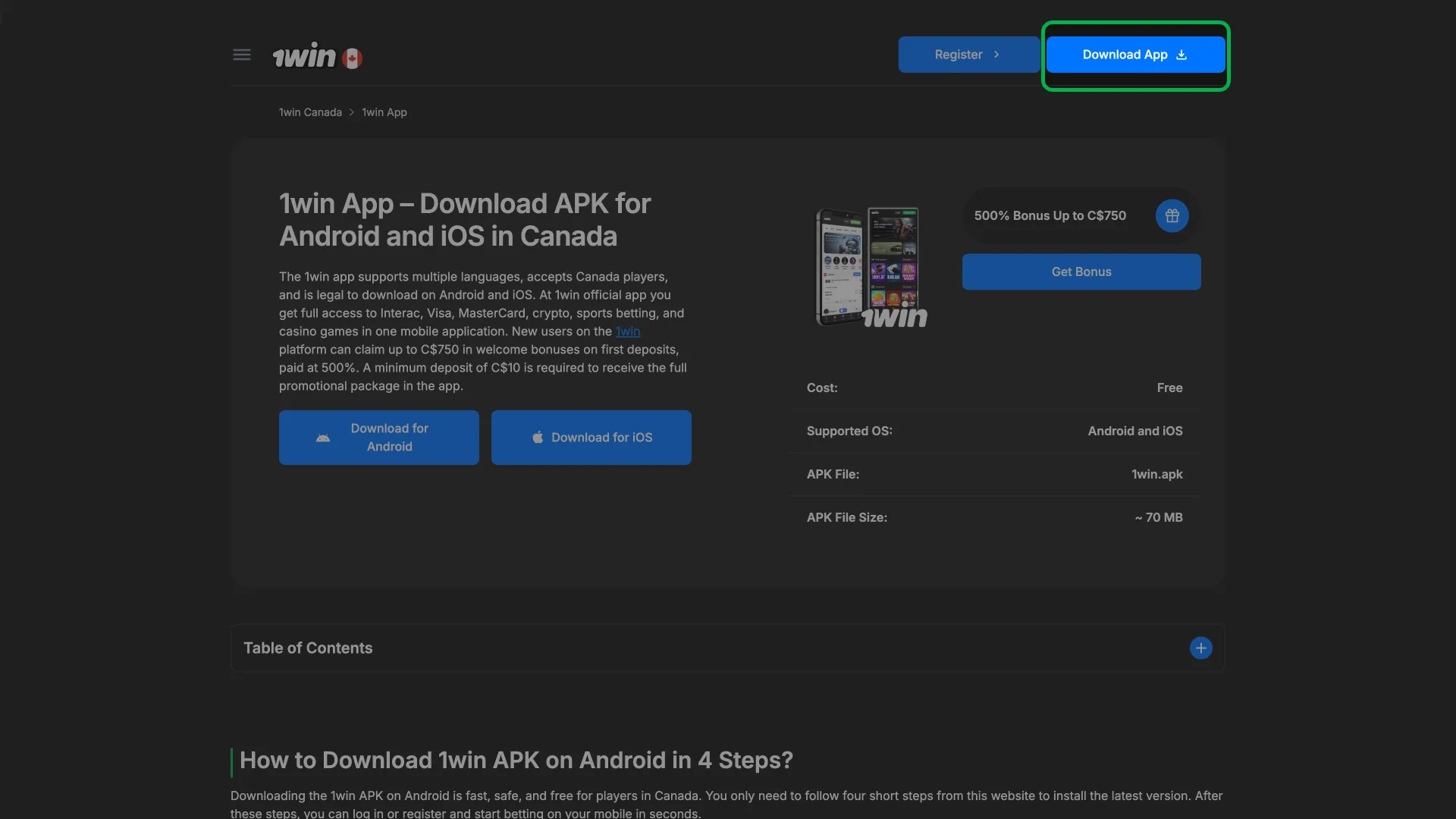 Download the 1win Windows installation file with one click.
