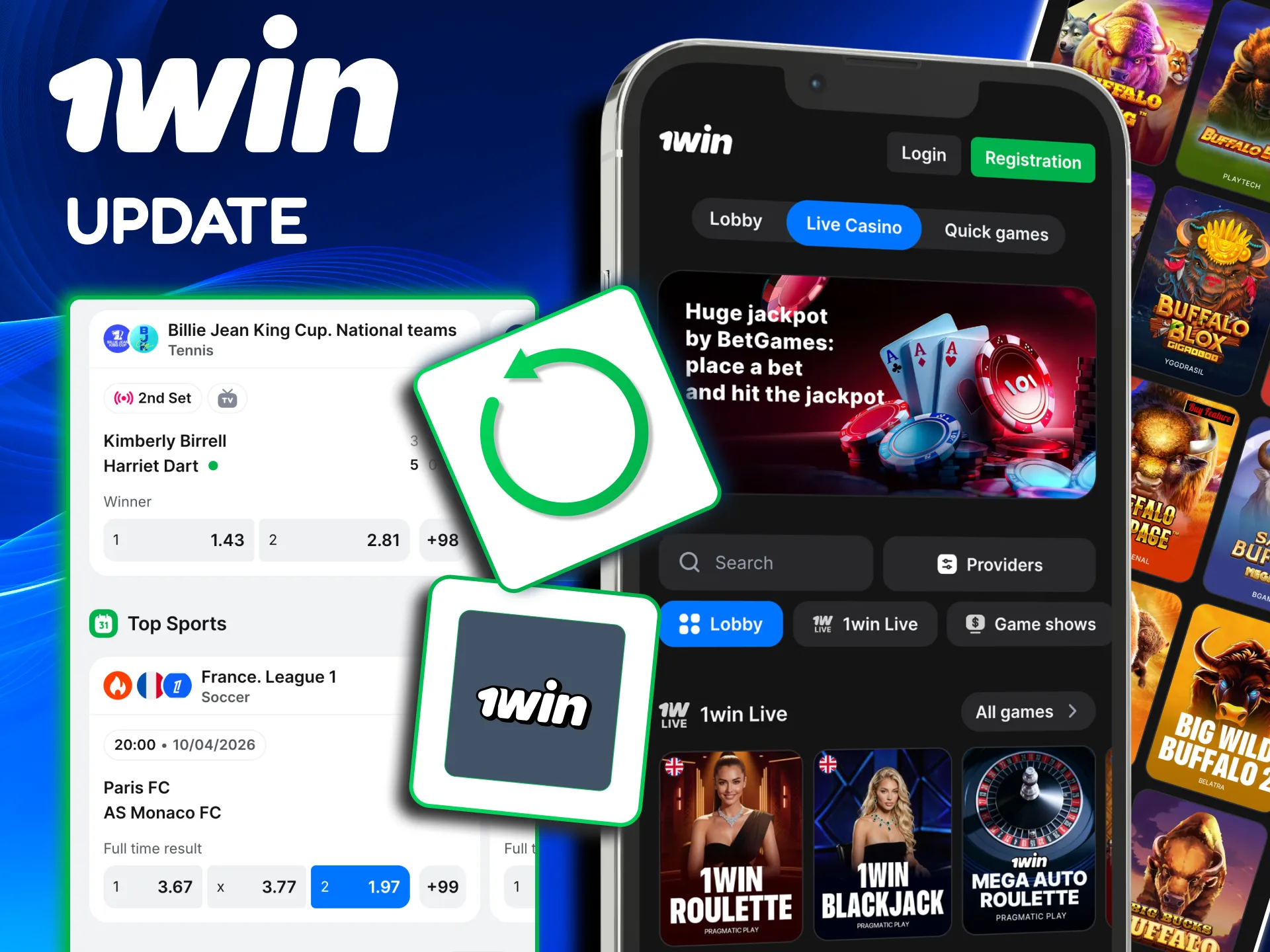 How to update the 1win mobile app on Android or iOS.