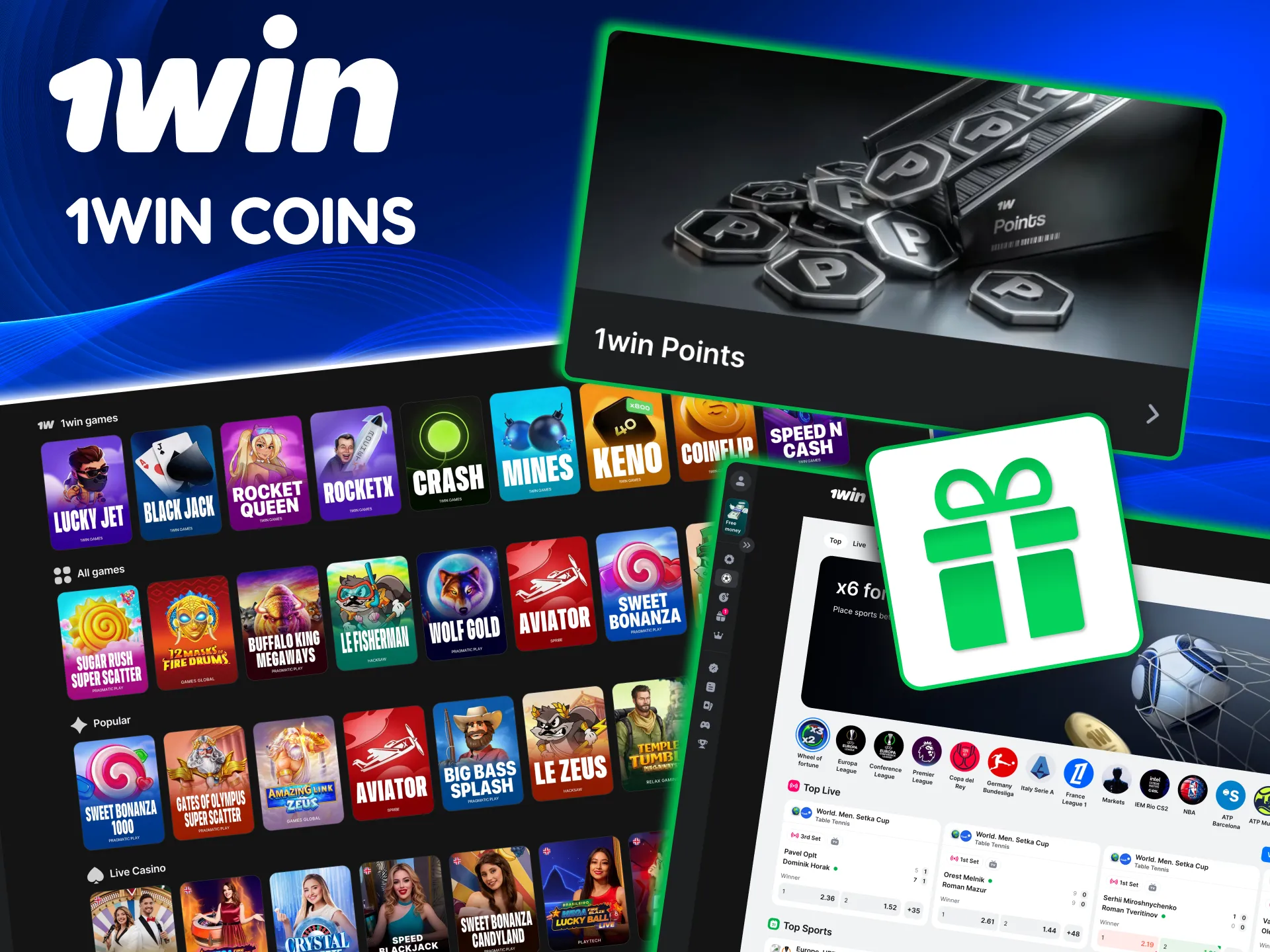 1win Coins system giving rewards for betting and task completion.