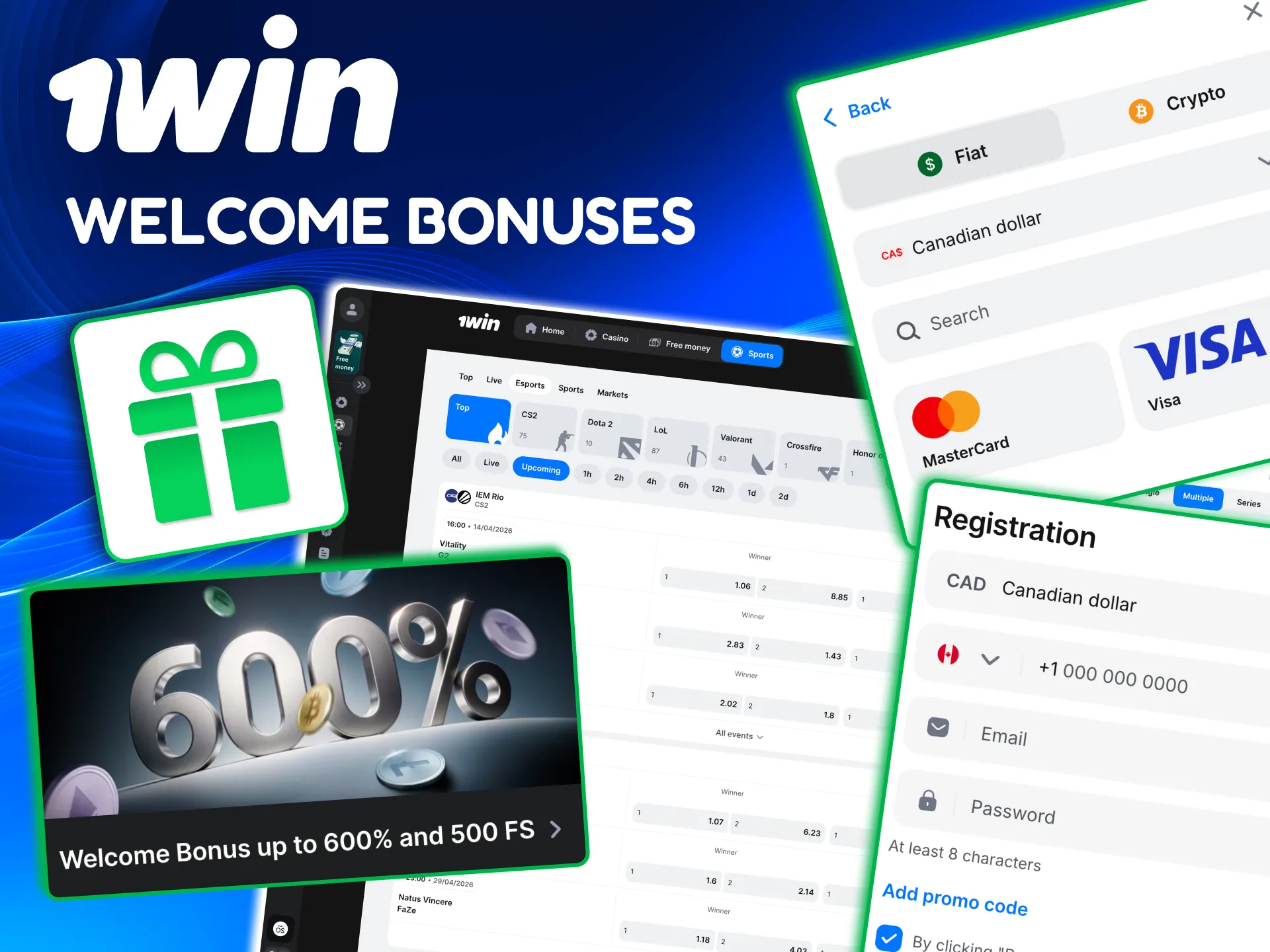 New users get 1win esports bonus after signup and qualifying deposit.