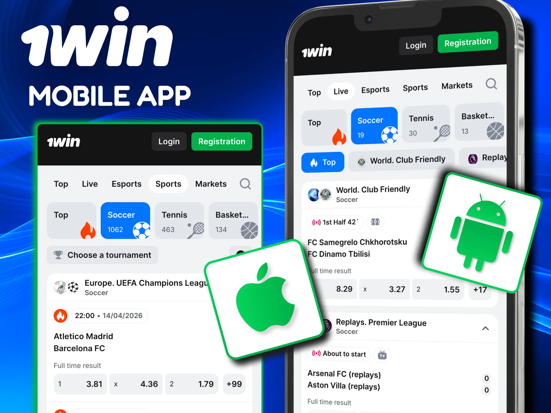 1win football app for easy mobile betting on matches and markets.