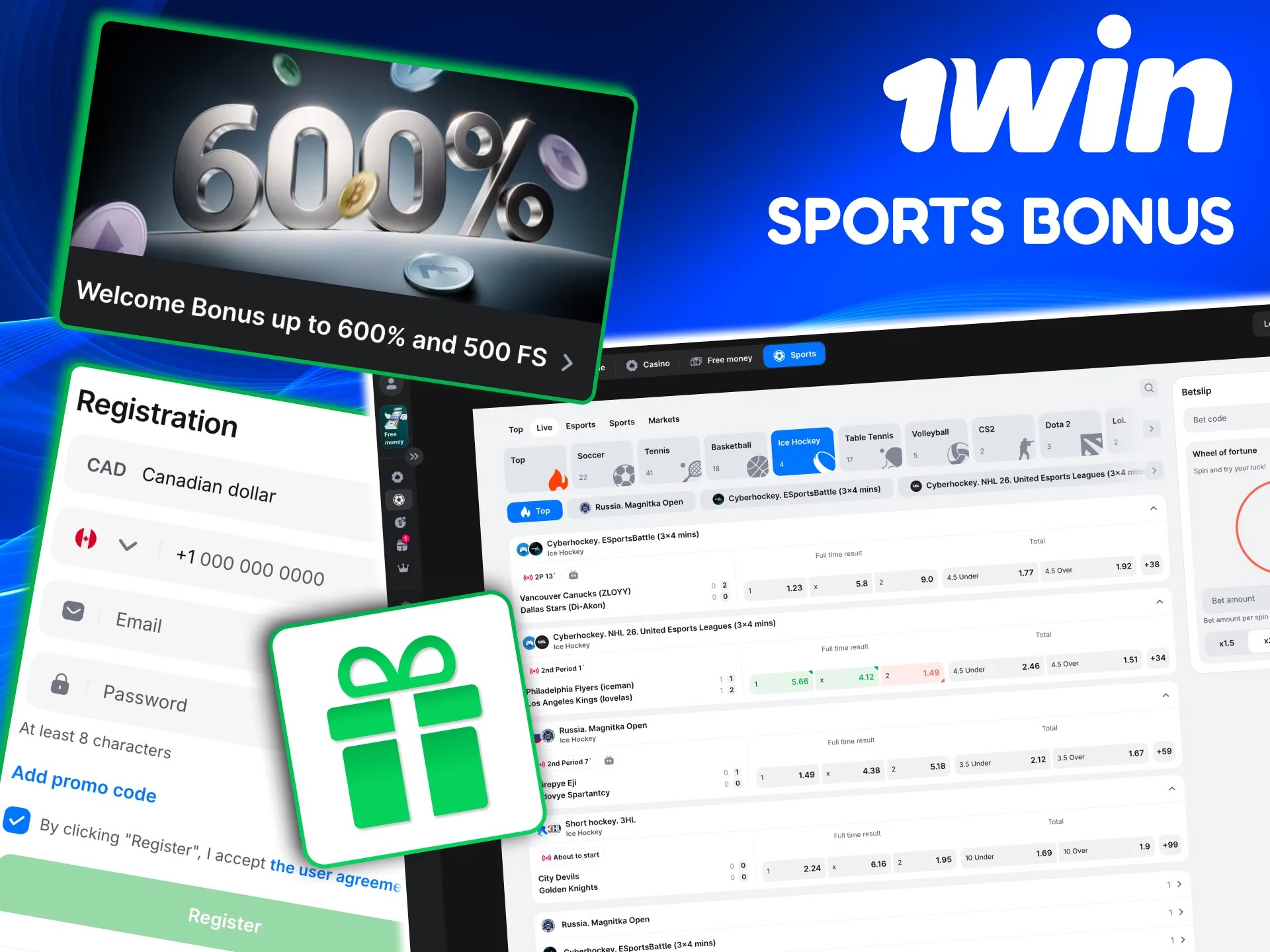 Ice hockey betting on 1win supported by a 500 percent welcome bonus.