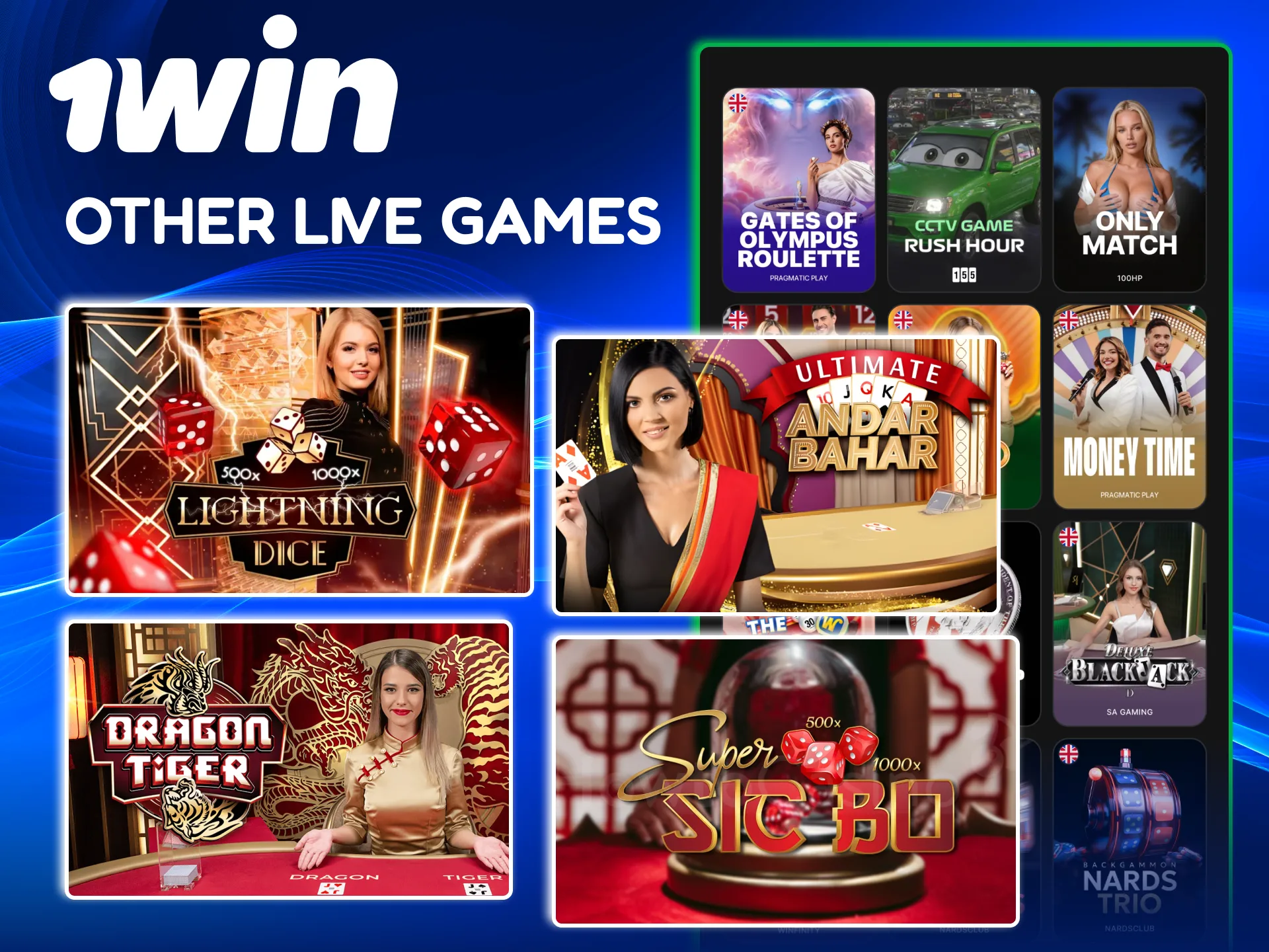 Variety of 1win specialty games such as Dragon Tiger and Andar Bahar.