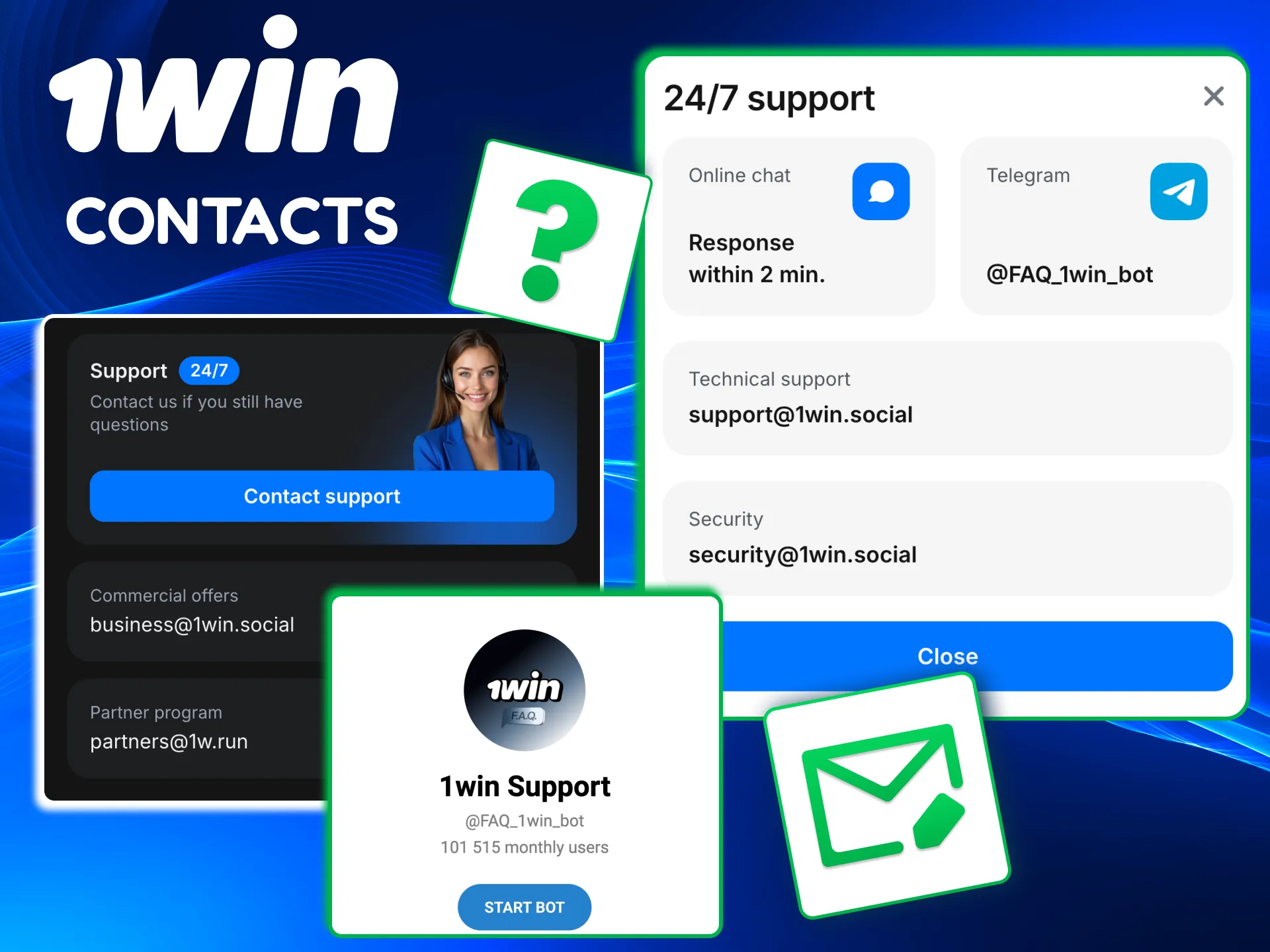 Contact 1win through round‑the‑clock chat, Canadian support email and help guides.