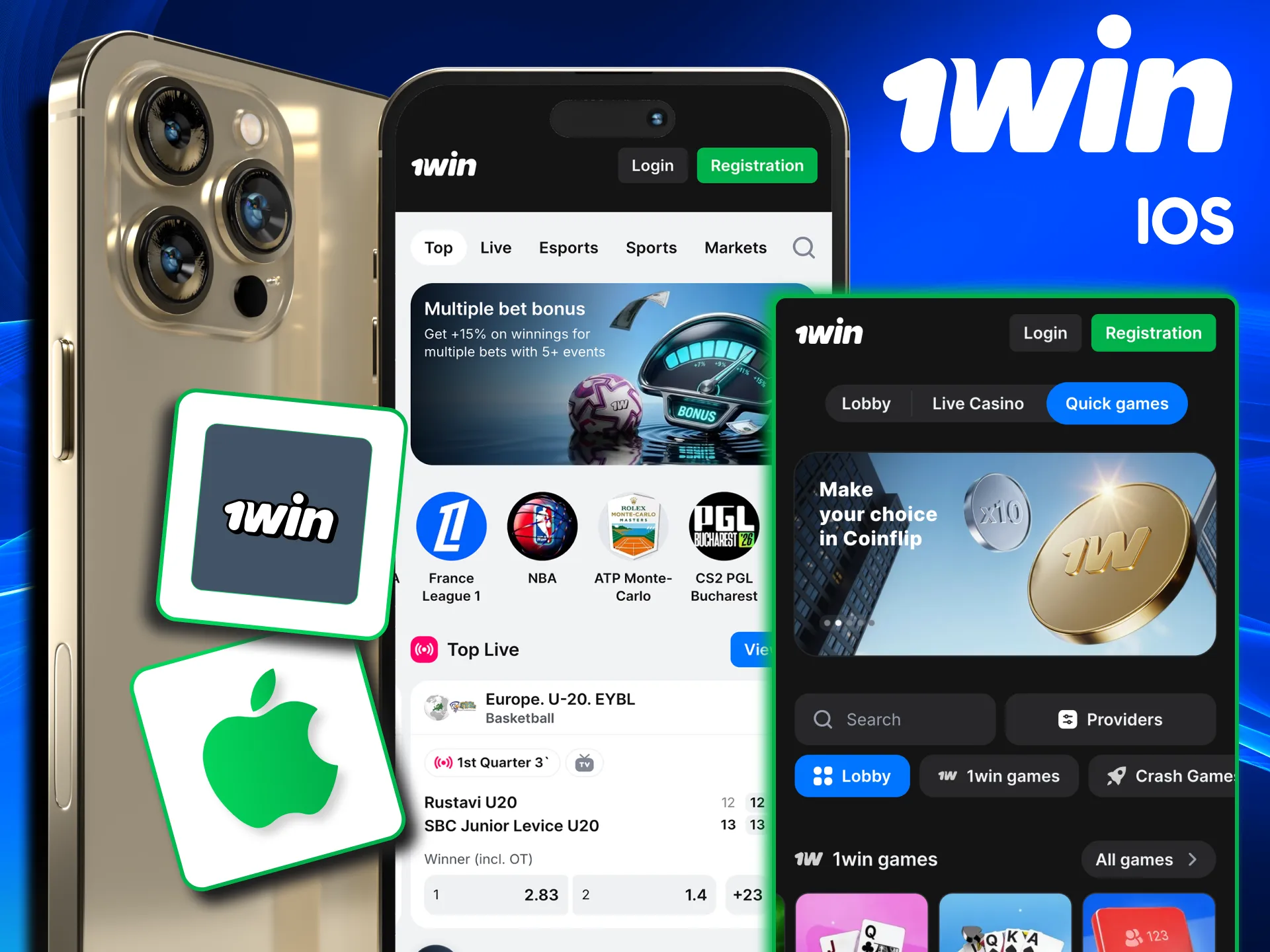 1win iOS version offering casino, sports and secure biometric login.