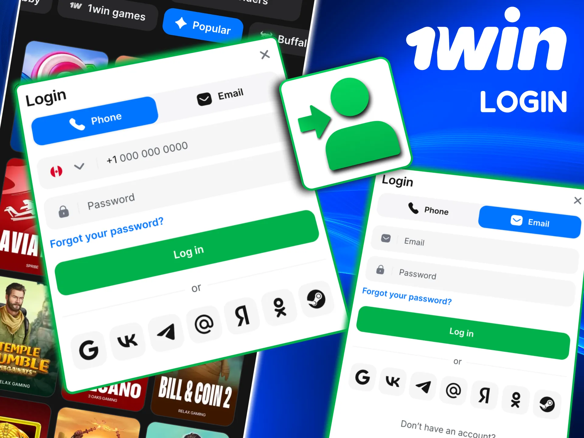 Enter email and password to log in to your 1win Canada profile.