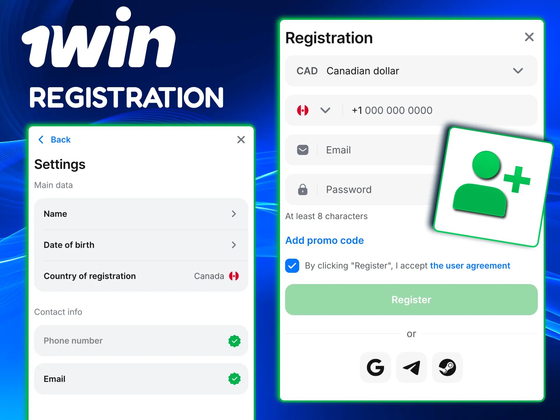 Create your 1win account in Canada with quick signup and secure verification.