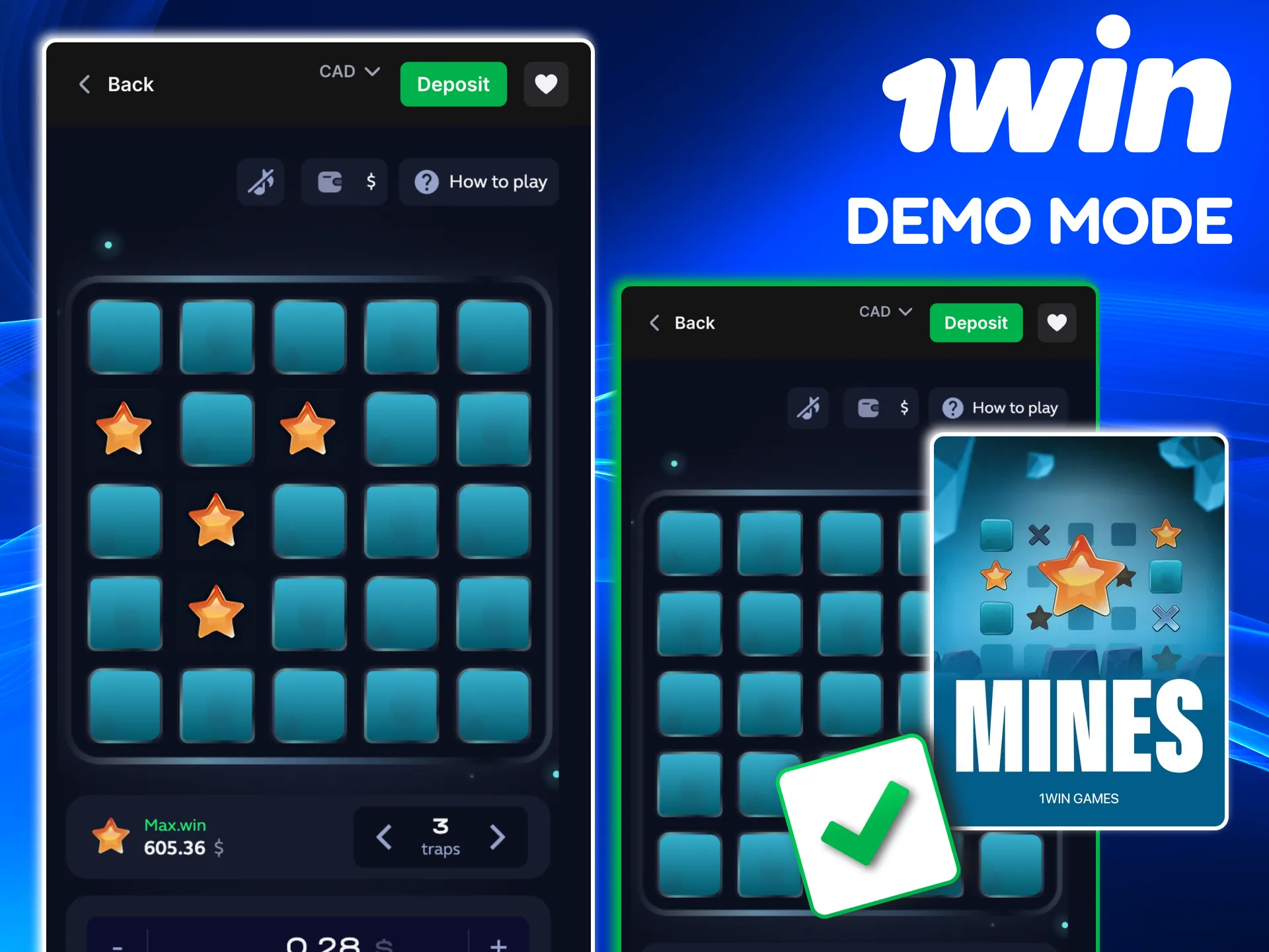 Practice the Mines game on 1win using virtual credits in demo mode.