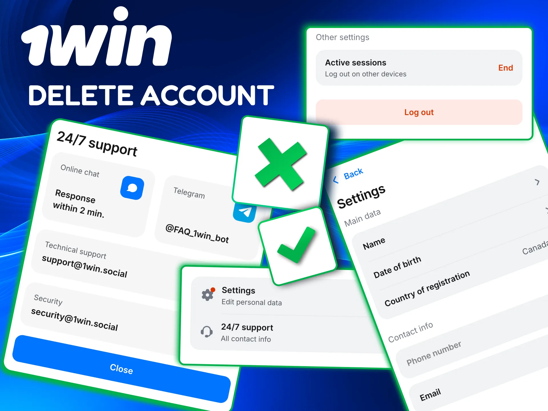 Canada players removing their 1win account after cashing out balance.