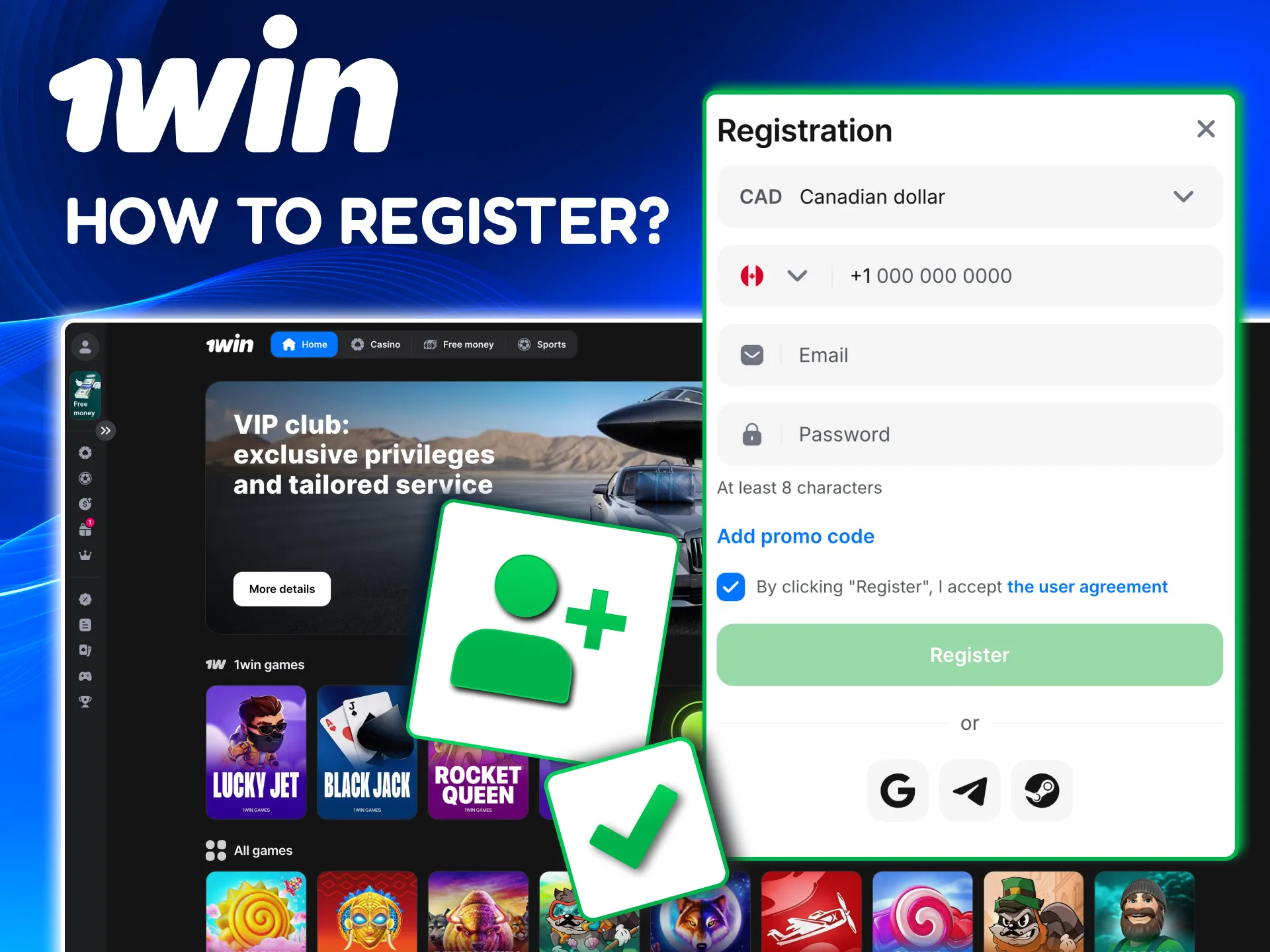 Quick 1win sign up guide for Canadian casino and sports users.