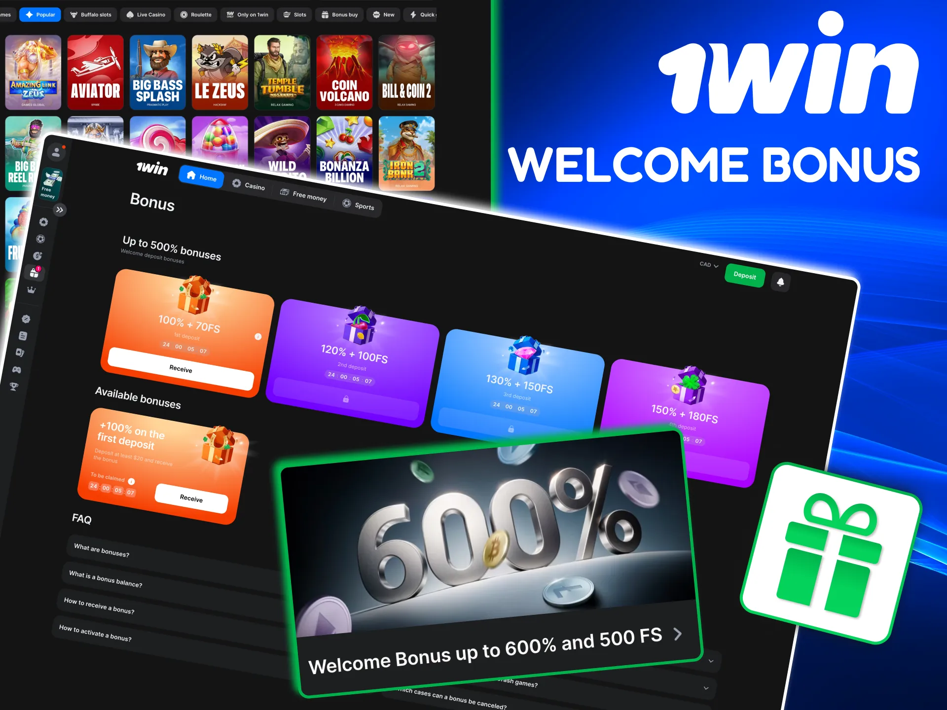 How Canada players receive 1win welcome bonuses after first deposits.