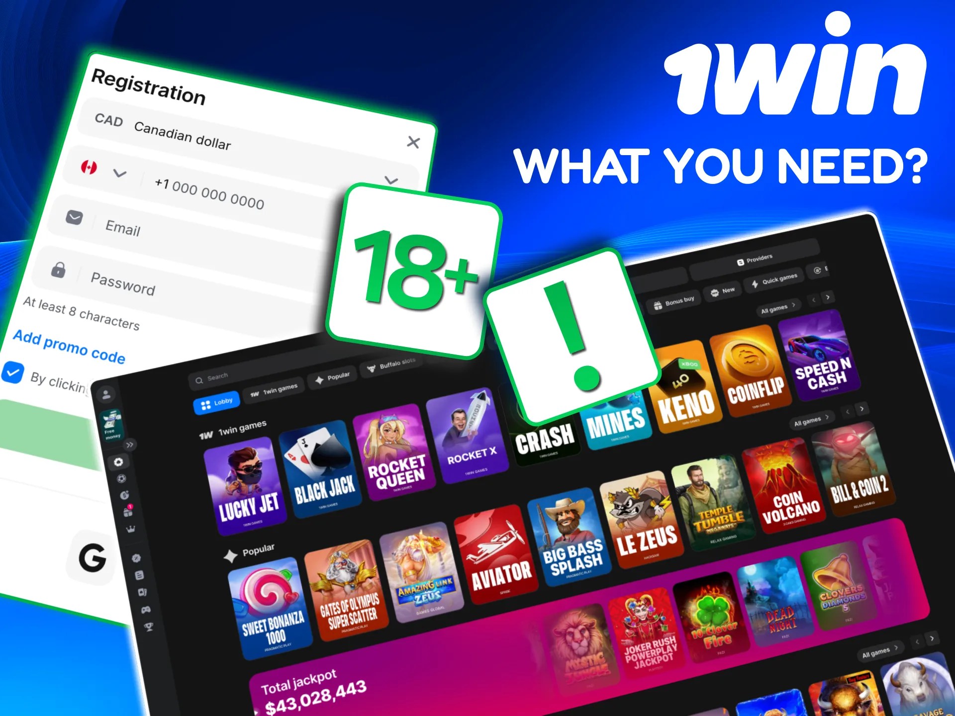 Basic 1win sign up requirements for new Canada users.